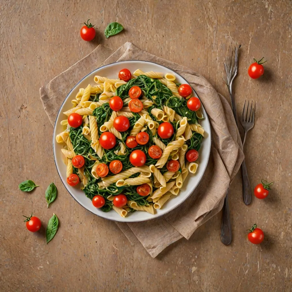 Makaron ze szpinakiem i pomidorami koktajlowymi - przepis